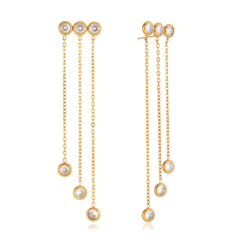 European American Stainless Steel Zircon Stud Earrings Minimalist High Grade Tassel Earrings Light Luxury Earrings Titanium Steel Cross Border Jewelry