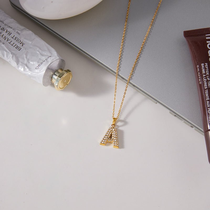 Stainless Steel Zircon Letter Heart Necklace Light Luxury Niche Clavicle Chain Stackable Cross-Border Jewelry European American Women's Neckwear