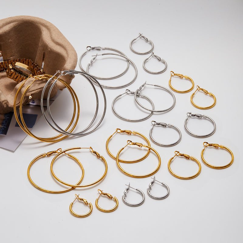 European American Stainless Steel Hoop Earrings Light Luxury High-End Big Circle Titanium Steel Tarnish-Free Cross-Border Jewelry for Women