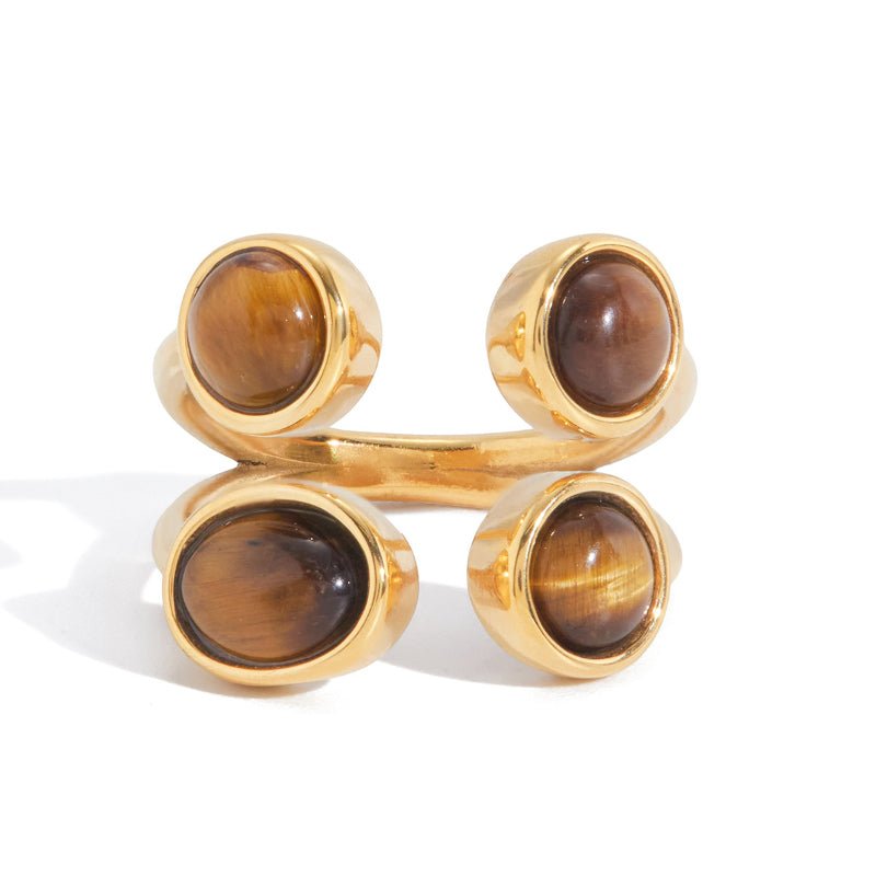 European American Stainless Steel Tiger Eye Ring Minimalist High Grade 18K Gold Jewelry Titanium Steel Cross Border Jewelry Rings