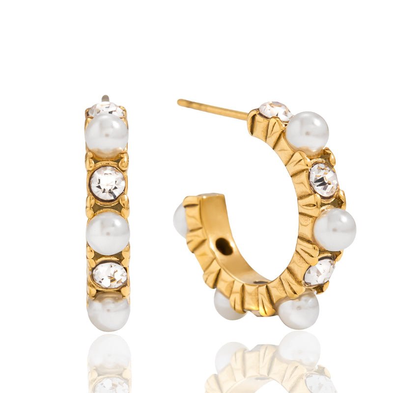 European American Titanium Steel Faux Pearl Earrings Light Luxury Premium Zircon Earrings Stainless Steel Women Jewelry Cross Border