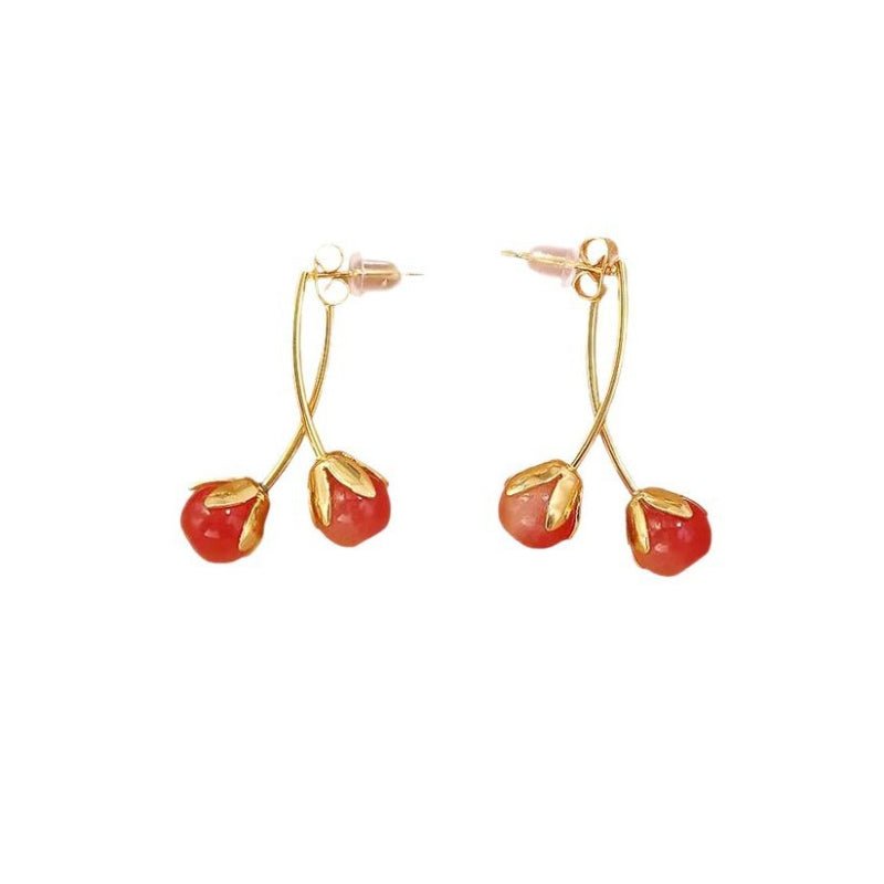 Sweet Cute Pink Cherry Stud Earrings Fresh Fashion No Piercing Disco Clip Earrings Luxury Fairy Style Earrings