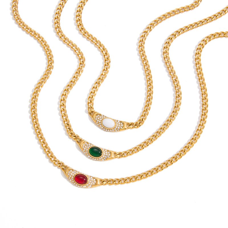 Cross Border Stainless Steel Crystal Natural Stone Necklace For Women Light Luxury Premium Clavicle Chain Titanium Steel Jewelry