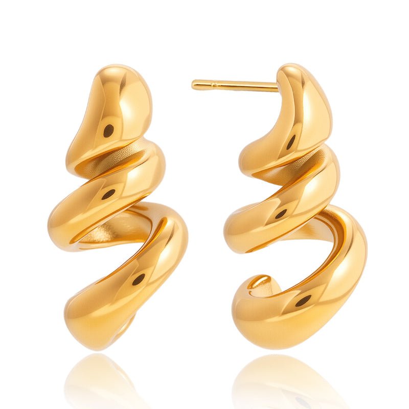 Stainless Steel Spiral Stud Earrings Light Luxury High Grade Earrings Non-Fading Titanium Steel 18K Gold Cross Border Jewelry