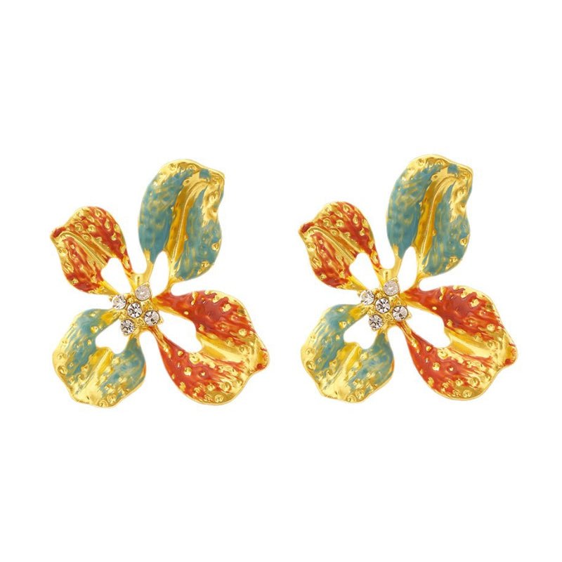 Vintage Mid Century Modern Big Flower Stud Earrings Retro Court Style Luxury Oil Painting Earrings For Women