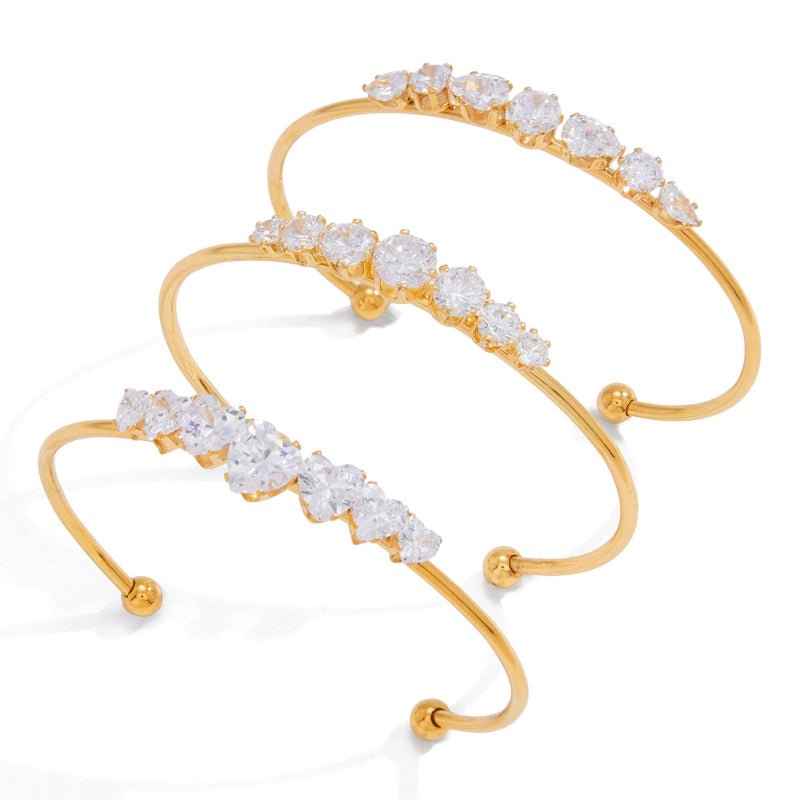 Cross Border Stainless Steel Zircon Bangle Non Fading Light Luxury High Grade Jewelry 18K Gold Titanium Steel European American Jewelry