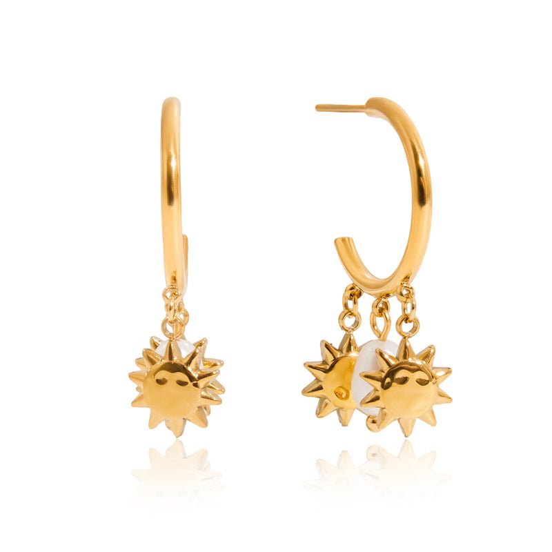 European American Titanium Steel Freshwater Pearl Earrings Stainless Steel Sun Stud Earrings Light Luxury Premium Cross Border Hot Sale Jewelry