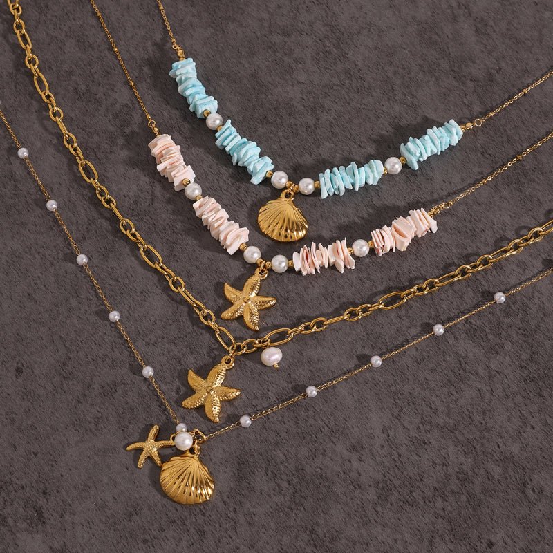 European American Titanium Steel Shell Pearl Necklace Light Luxury High-End Ocean Jewelry Cross-Border Stainless Steel Accessories for Women