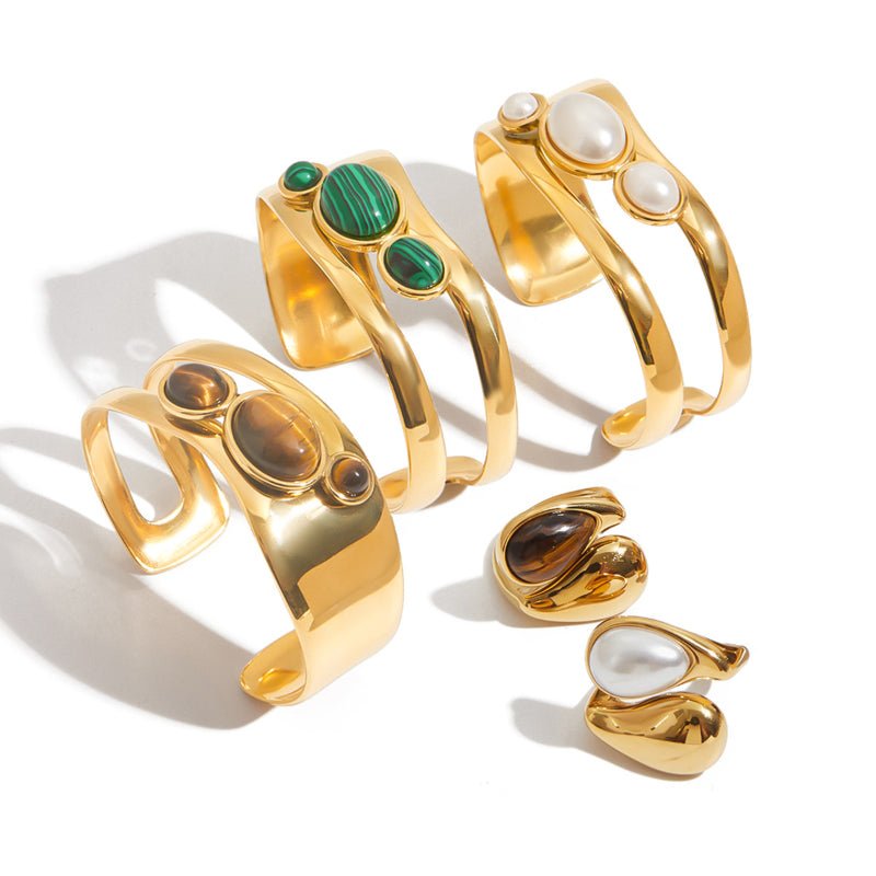 Natural Stone Titanium Steel Open Bangle For Women Non Fading Jewelry Stainless Steel Ring Cross Border Hot Selling Clover Jewelry