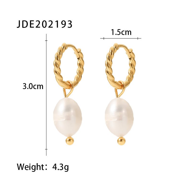 French Freshwater Pearl Twisted Hoop Earrings Stainless Steel 18K PVD Gold Plated High Quality Jewelry Pendant Earrings For Women