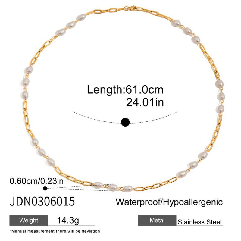 Freshwater Pearl Titanium Steel Necklace Light Luxury Niche Clavicle Chain European American Choker Stainless Steel Cross Border Jewelry Premium