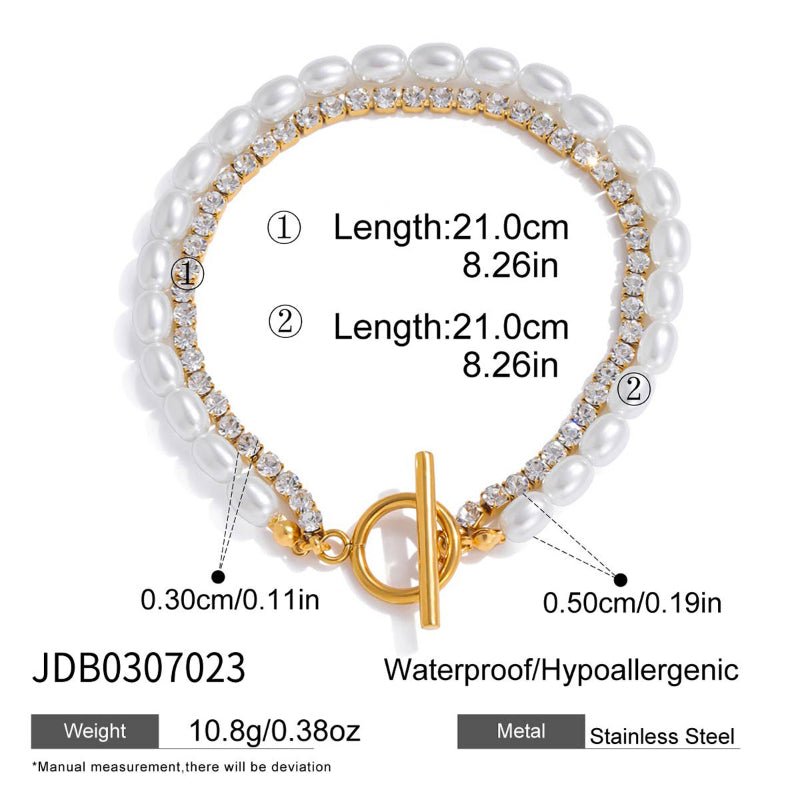 European American Stainless Steel Faux Pearl Bead Chain Double Layer OT Clasp Bracelet Light Luxury Titanium Steel Jewelry Premium