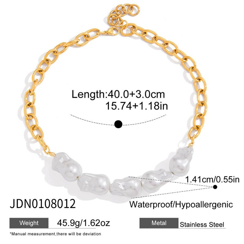 Titanium Steel Imitation Baroque Pearl Necklace Light Luxury Clavicle Chain Non Fading Stainless Steel Jewelry Premium Cross Border