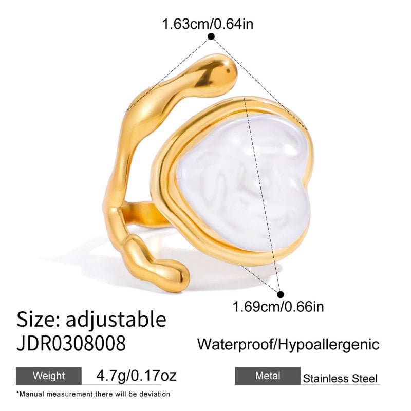 Titanium Steel Faux Pearl Heart Ring Light Luxury Premium Ring Non Fading Jewelry Stainless Steel Accessories Cross Border