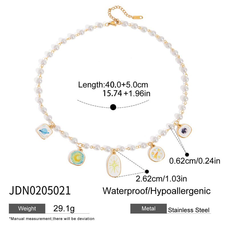 European American Titanium Steel Faux Pearl Necklace Light Luxury Premium Jewelry Non Fading Cross Border Hot Selling Stainless Steel Choker