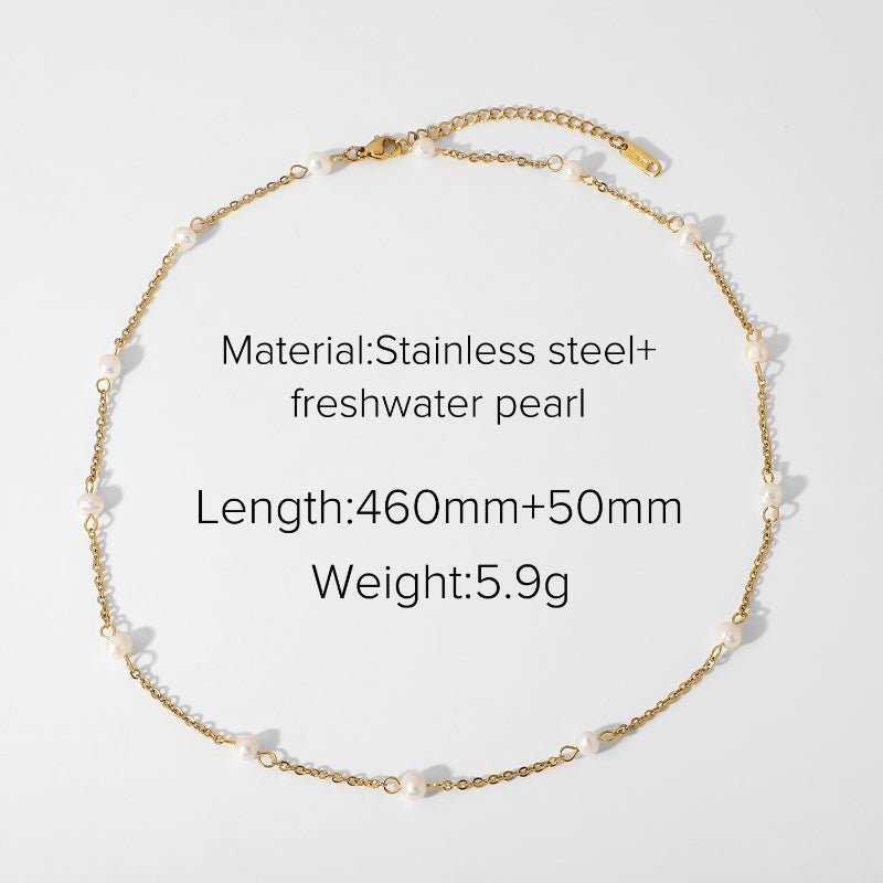 European American INS New Pearl Necklace 18K Gold Plated Stainless Steel Chain Natural Freshwater Pearl Choker For Women