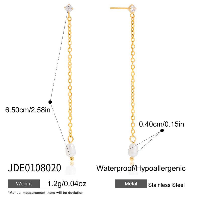 European American Stainless Steel Zircon Freshwater Pearl Tassel Earrings Light Luxury Premium Stud Earrings Titanium Steel Cross Border Jewelry