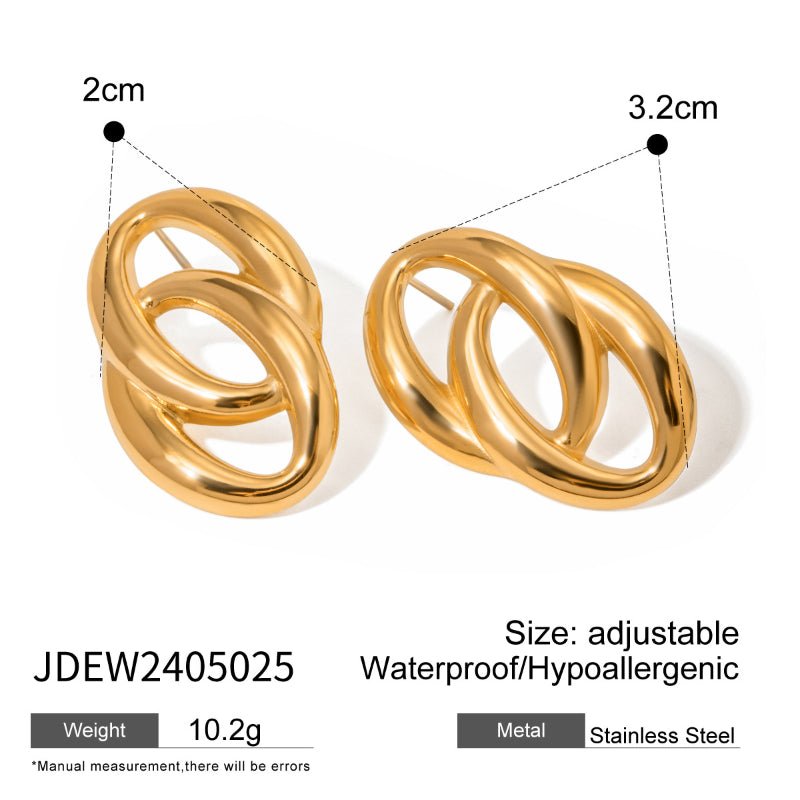 18K Gold Stainless Steel Gold Earrings Women Fashion Personalized Simple Premium O Shape Double Hoop Titanium Steel Earrings