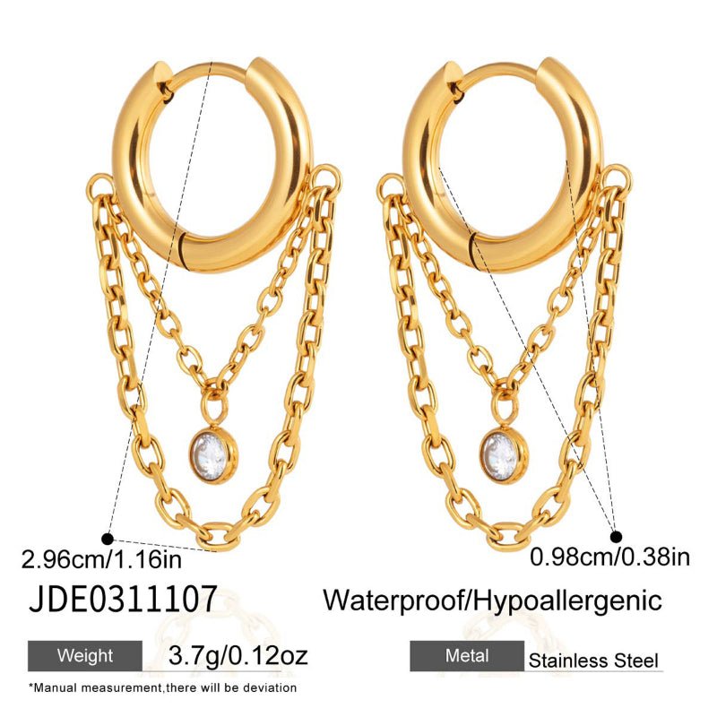 European American Stainless Steel Zircon Tassel Hoop Earrings Exaggerated High Grade Studs Ear Cuffs Titanium Steel Cross Border Jewelry