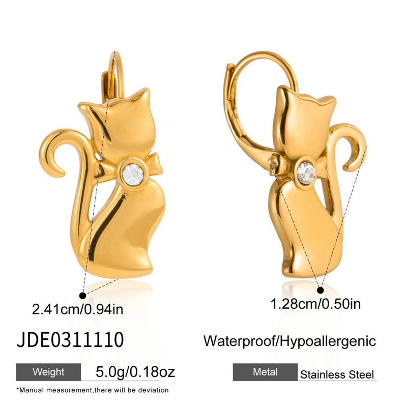 European American Pet Inspired Stainless Steel Cat Earrings Light Luxury High Grade Ear Clips Titanium Steel Cross Border Jewelry