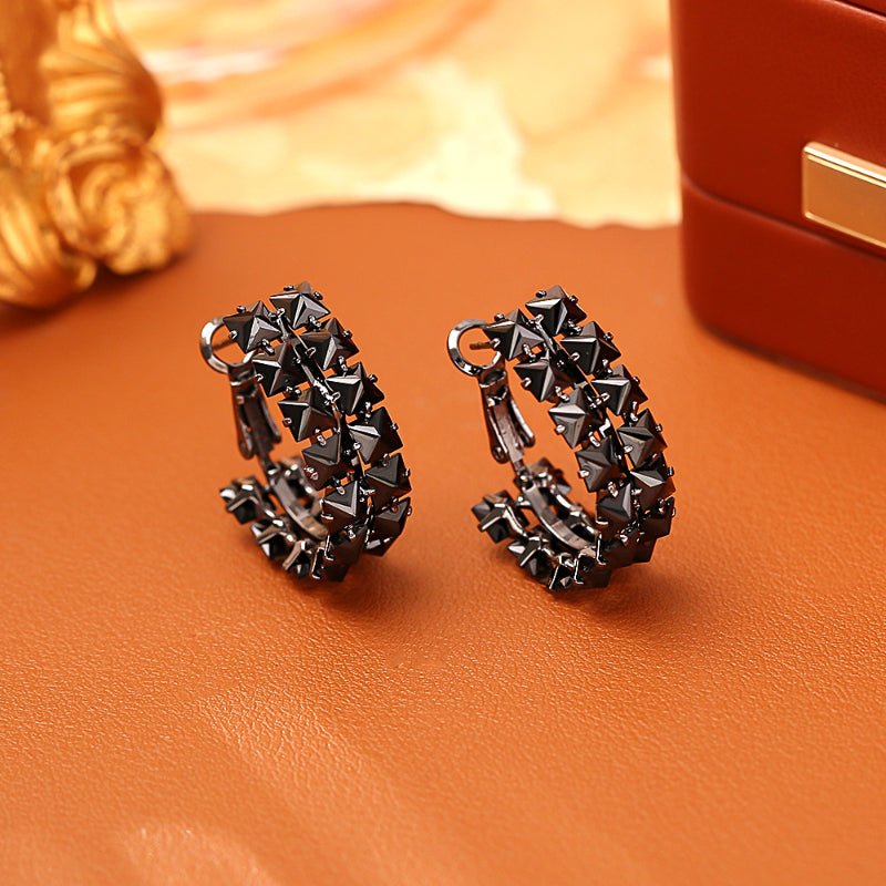 Cool Black Zircon Stud Earrings Dark Neutral Style Exquisite Shiny Luxury INS Minimalist Fashion Earrings