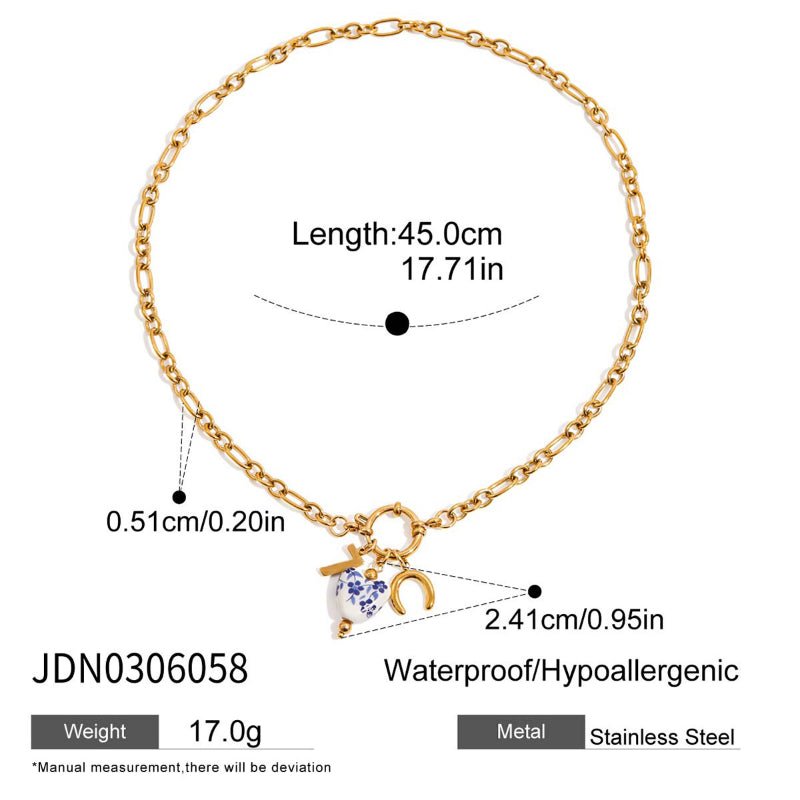 European American Titanium Steel Freshwater Pearl Necklace Light Luxury Premium Jewelry Non Fading Stainless Steel Cross Border