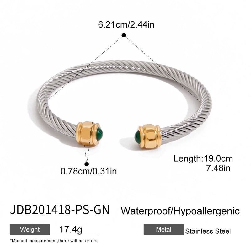 European American Natural Stone Stainless Steel Open Bracelet Non Fading Jewelry Light Luxury Premium Titanium Steel Jewelry Cross Border
