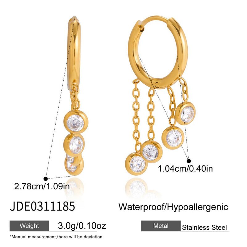European American Stainless Steel Tassel Zircon Earrings Hoop Earrings Titanium Steel Gold Plated Jewelry Cross Border Tassel Earrings