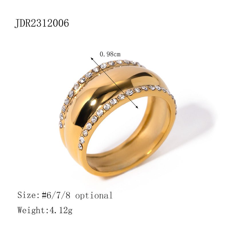 Internet Celebrity Same Style 18K Gold Stainless Steel Crystal Ring Women Fashion Niche Simple Inlaid Crystal Ring Men