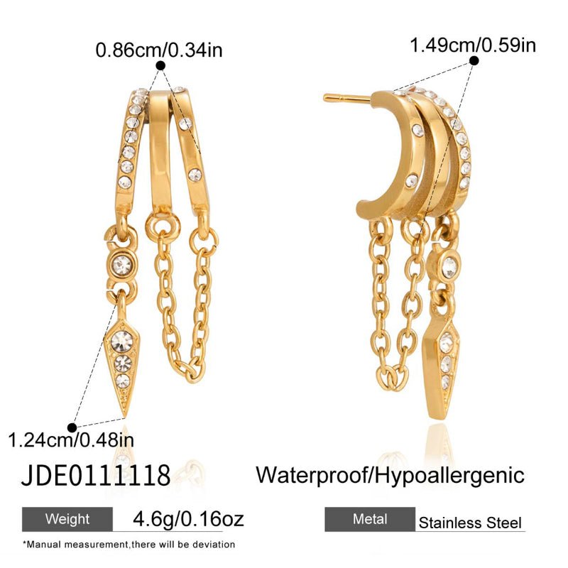 European American Stainless Steel Tassel Earrings Cartilage Studs Titanium Steel Earrings Non Fading Cross Border Jewelry Tassel Pearl