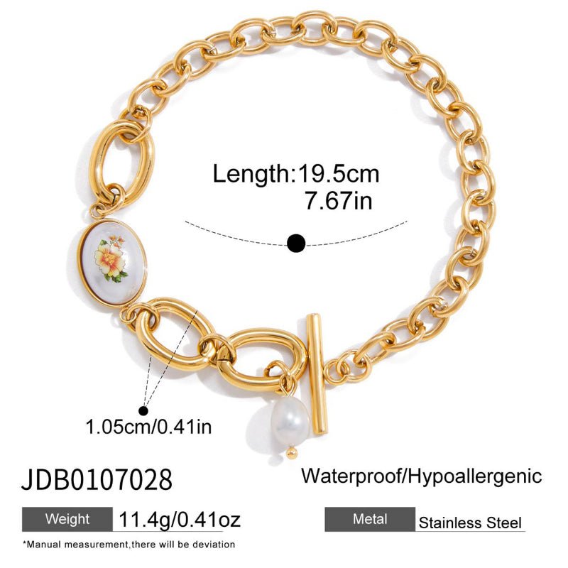 Titanium Steel Freshwater Pearl OT Clasp Bracelet Light Luxury Premium Jewelry Stainless Steel Women Jewelry Non Fading Cross Border