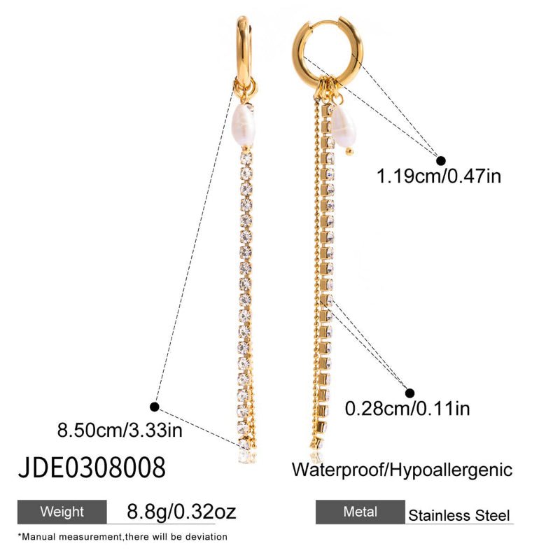 Titanium Steel Freshwater Pearl Earrings Light Luxury Tassel Stud Earrings Non Fading Earrings Stainless Steel Jewelry For Women Premium