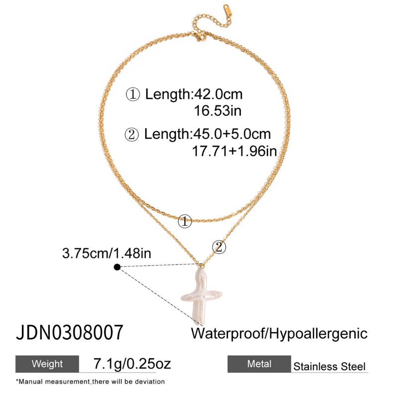Titanium Steel Freshwater Pearl Necklace Cross Clavicle Chain Insect Coin Jewelry Stainless Steel Necklace Cross Border