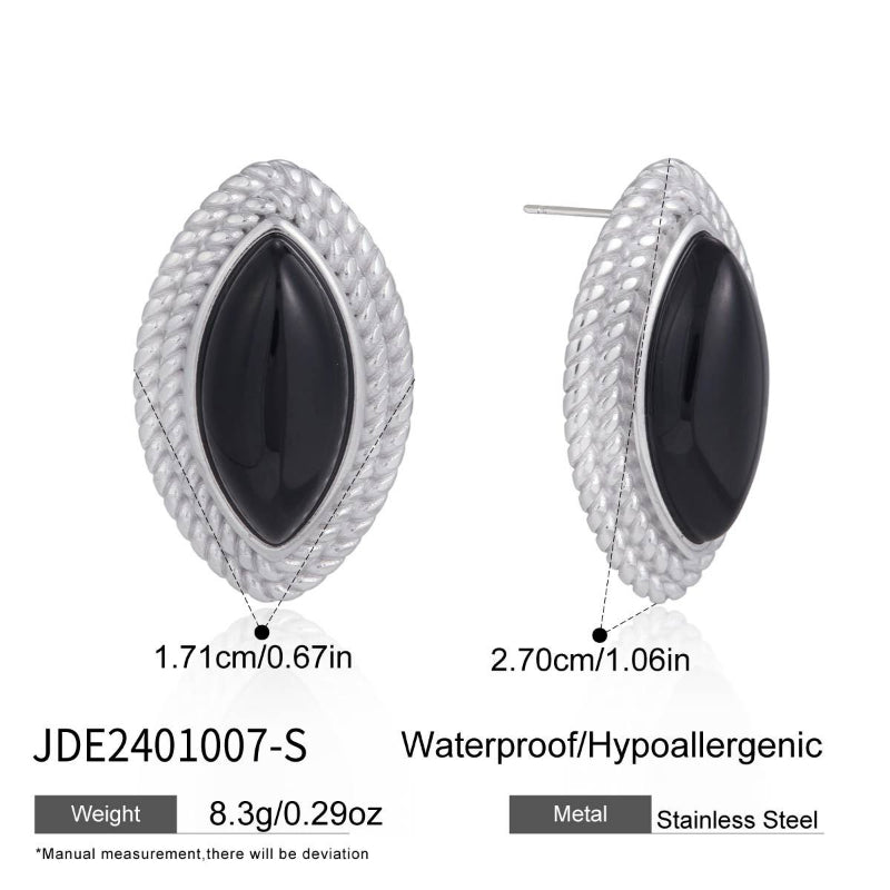 European American Black Enamel Stud Earrings Minimalist High Grade Stainless Steel Earrings Light Luxury Jewelry Titanium Steel Cross Border Jewelry