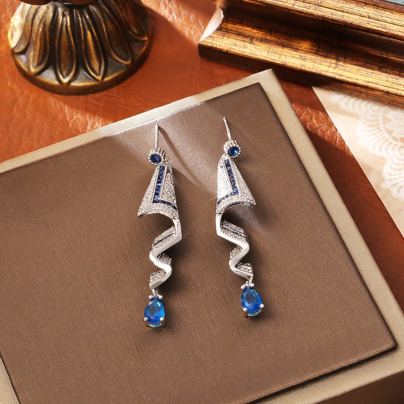 Light Luxury Satin Zircon Stud Earrings Creative Long Design Elegant Exquisite Famous Style Earrings