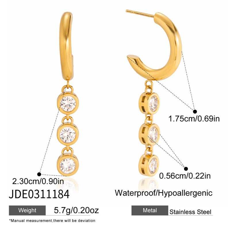 European American Stainless Steel Zircon Tassel Earrings Light Luxury High Grade Ear Cuffs Titanium Steel Cross Border Jewelry