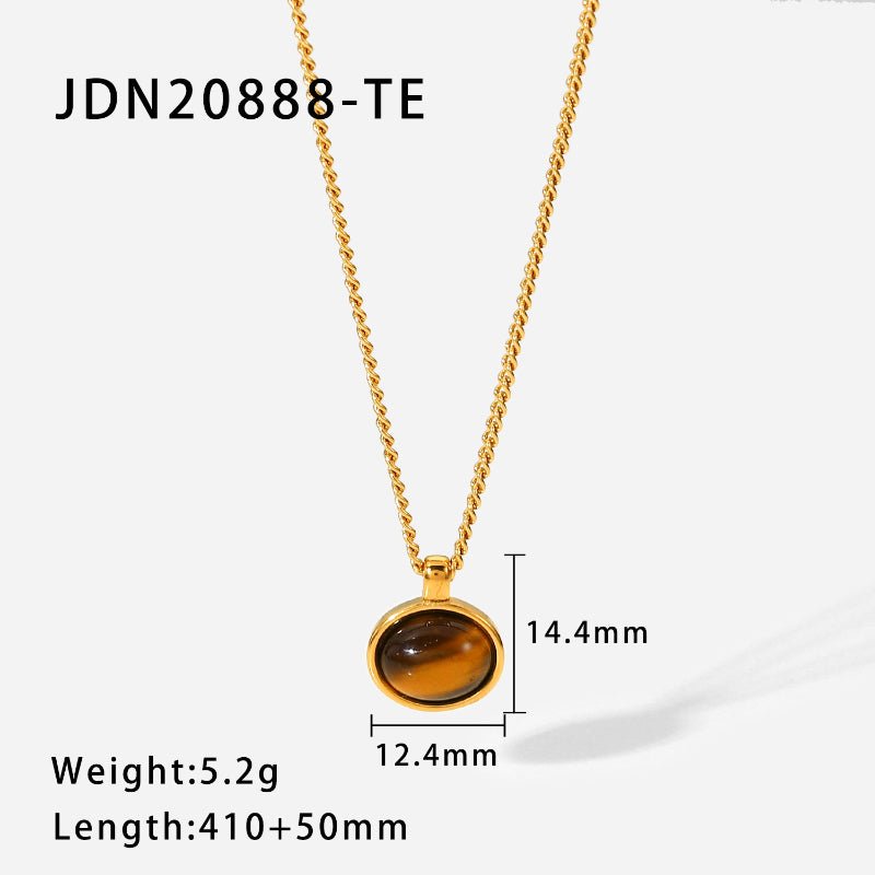 European American INS Style Retro Oval Natural Stone Pendant Necklace 18K Gold Plated Stainless Steel Chain Jewelry For Women
