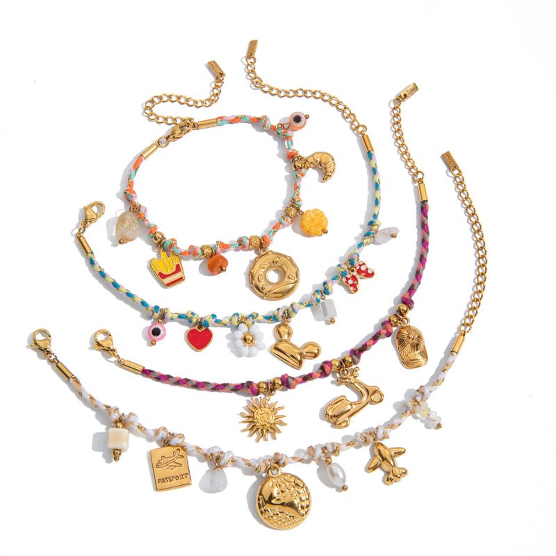 Letter Fruit Stainless Steel Pearl Bracelet Light Luxury High-End Tarnish-Free Titanium Steel Stackable Hand Jewelry Cross-Border for Women