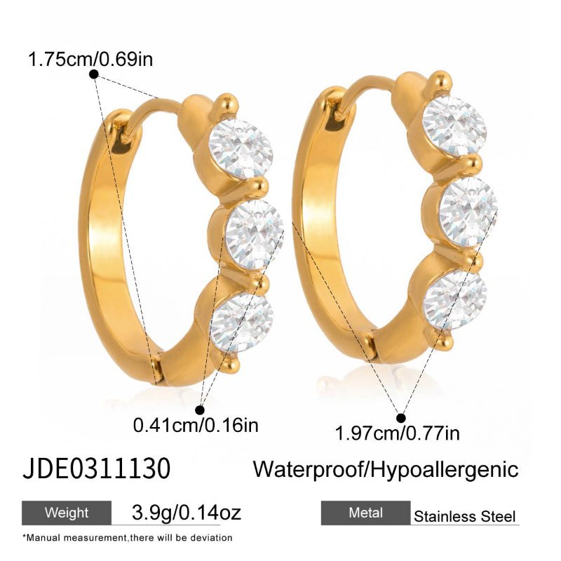 European American Stainless Steel Zircon Earrings Light Luxury High Grade Hoop Earrings Ear Buckles Titanium Steel Gold Plated Jewelry Cross Border