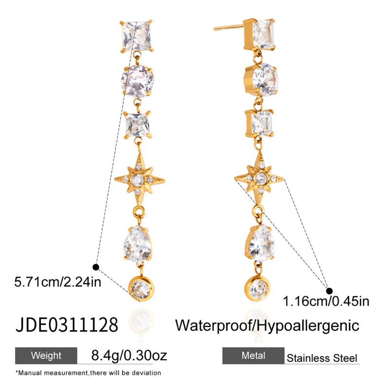 Stainless Steel Zircon Stud Earrings Light Luxury High Grade Tassel Earrings Minimalist Titanium Steel Cross Border Jewelry European Fashion