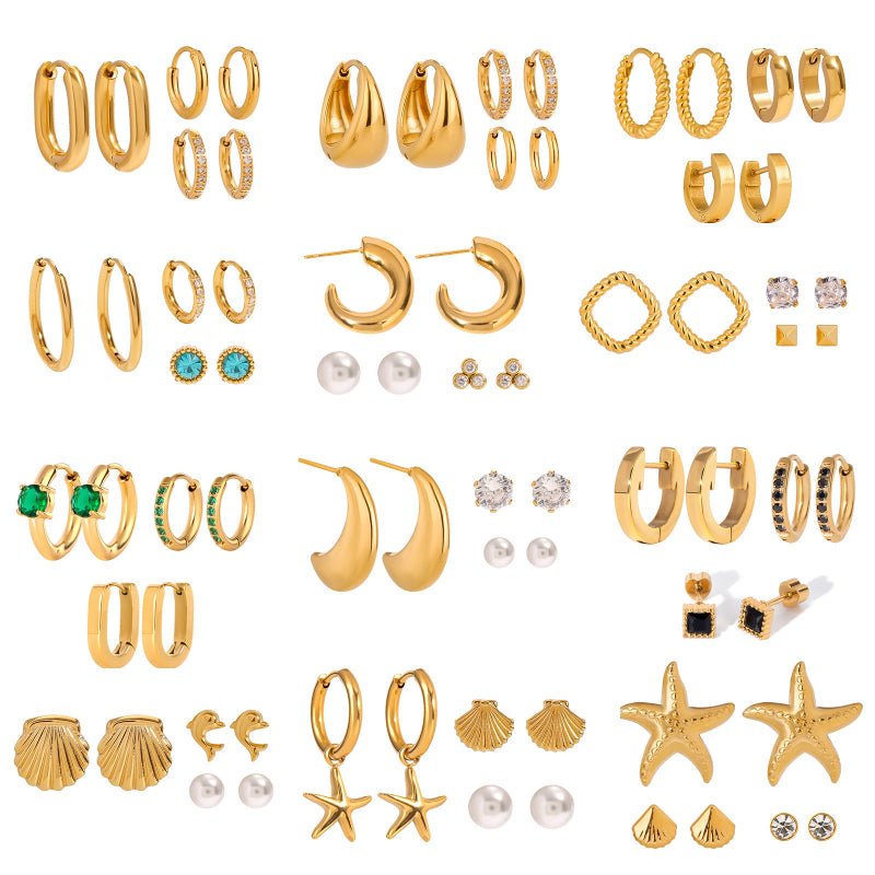 European American 3 Pairs Stainless Steel Zircon Stud Earrings High-End Dainty Pearl Earrings Titanium Steel Cross-Border Ear Jewelry for Women