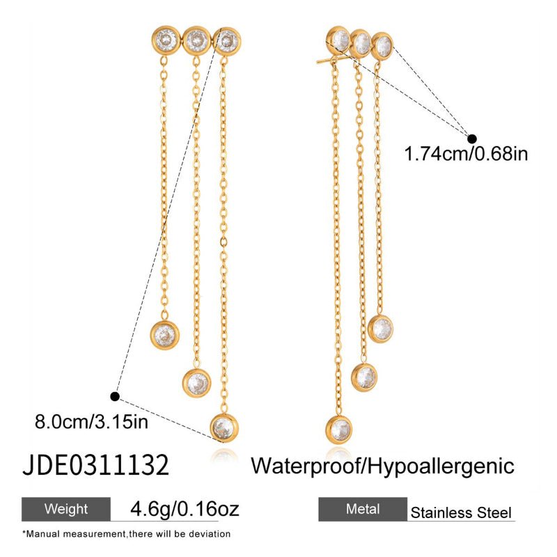 European American Stainless Steel Zircon Stud Earrings Minimalist High Grade Tassel Earrings Light Luxury Earrings Titanium Steel Cross Border Jewelry