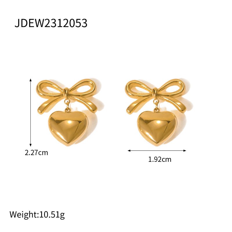 European and American Style Stainless Steel Valentine's Day Bow Earrings High Sense Zircon Heart Earrings Titanium Steel Ear Jewelry Cross Border