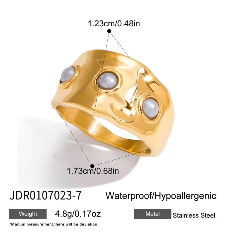Faux Pearl Titanium Steel Ring Non Fading Jewelry Niche Light Luxury Ring Stainless Steel Jewelry Premium Cross Border