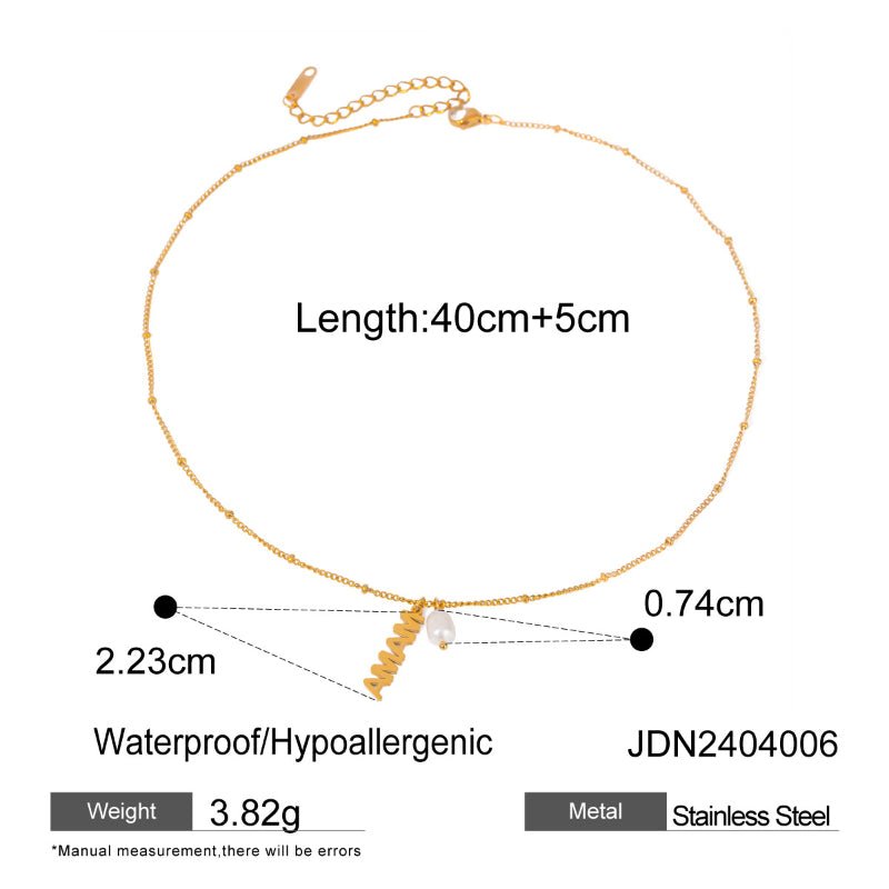 18K Gold Plated Stainless Steel MAMA Letter Pendant Freshwater Pearl Necklace 40+5cm For Mother's Day