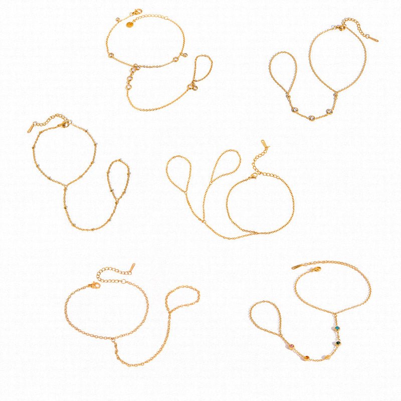 European American Stainless Steel Zircon Pearl Linked Finger Bracelet Light Luxury High-End Titanium Steel Tarnish-Free Cross-Border Jewelry