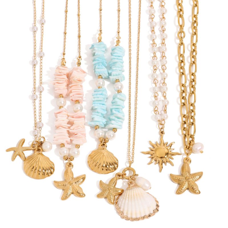 European American Titanium Steel Shell Pearl Necklace Light Luxury High-End Ocean Jewelry Cross-Border Stainless Steel Accessories for Women