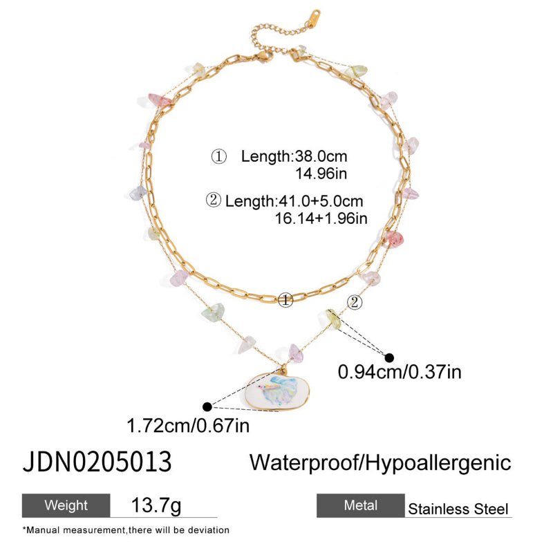 European American Color Natural Stone Titanium Steel Multi Layer Stackable Necklace Women Summer Stainless Steel Jewelry Premium Sense Cross Border