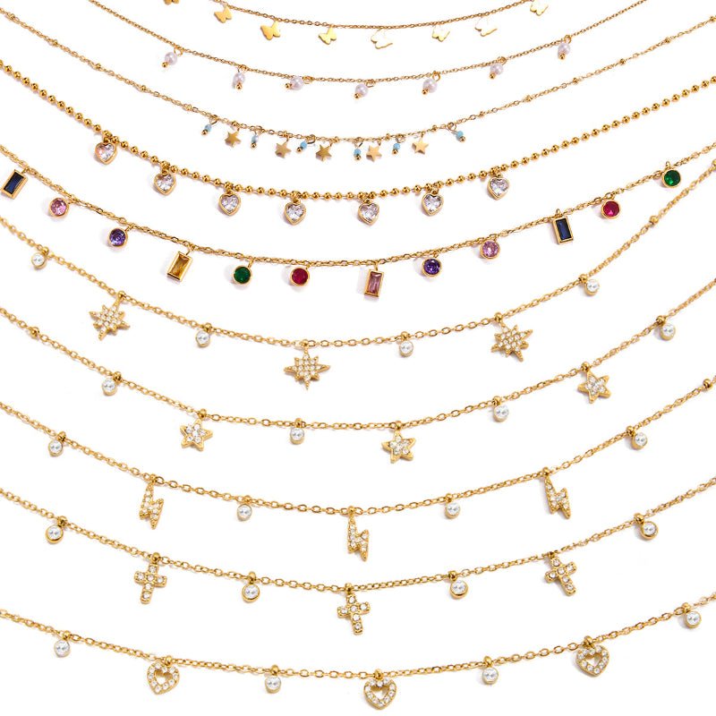 European American Titanium Steel Zircon Necklace Women's Light Luxury High-End Clavicle Chain Tarnish-Free Cross-Border Stainless Steel Neck Jewelry