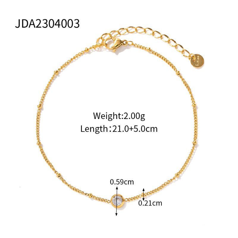 INS Style Titanium Steel Bracelet 16K Gold Plated Stainless Steel Inlaid White Zircon Anklet Women Jewelry